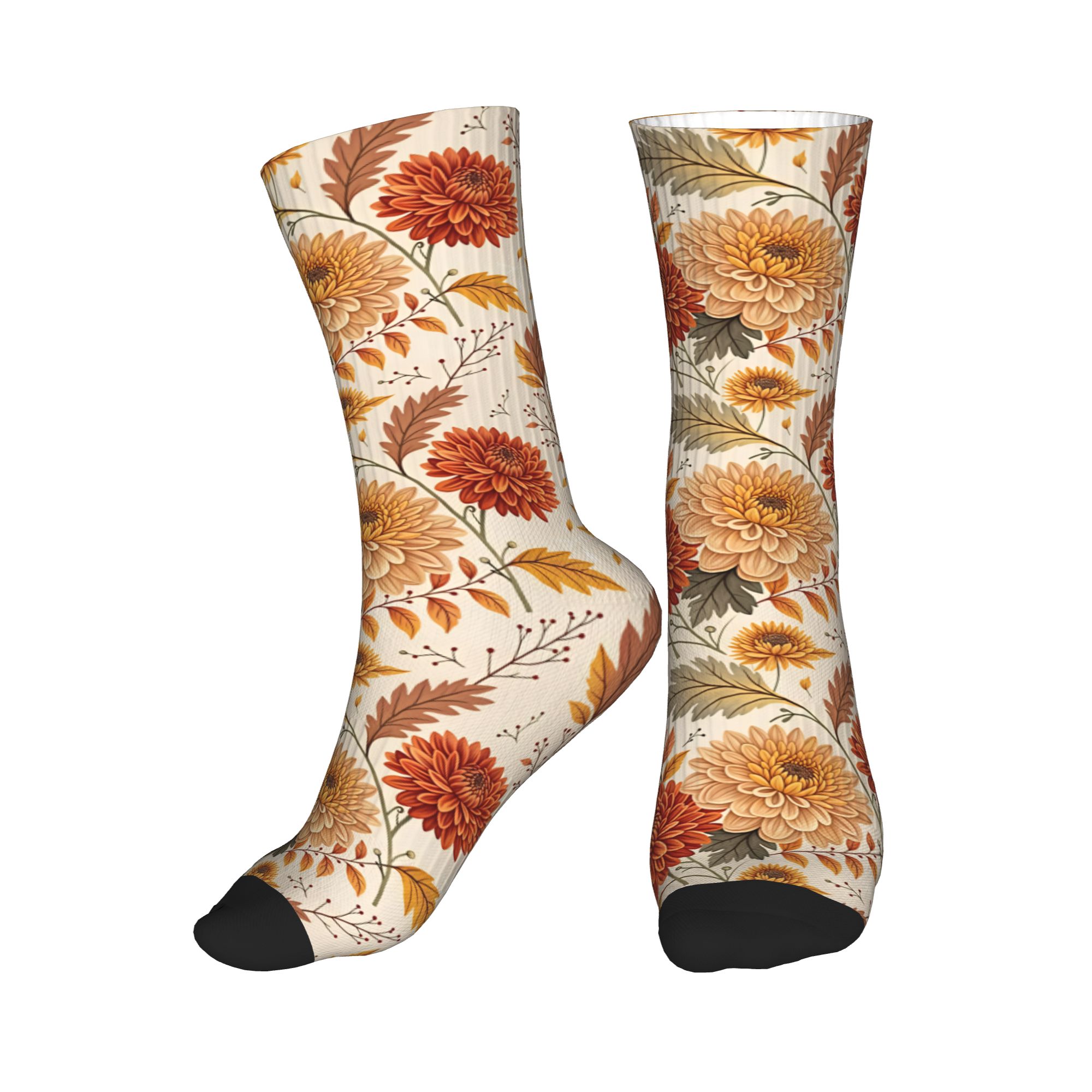 Dress Sock Men - Fun Mens Autumn Chrysanthemum Fall Floral