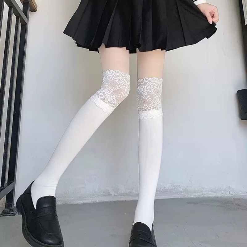 Boot Sock Slouchy - Spring Autumn White Lace Ruffle Mid-Calf