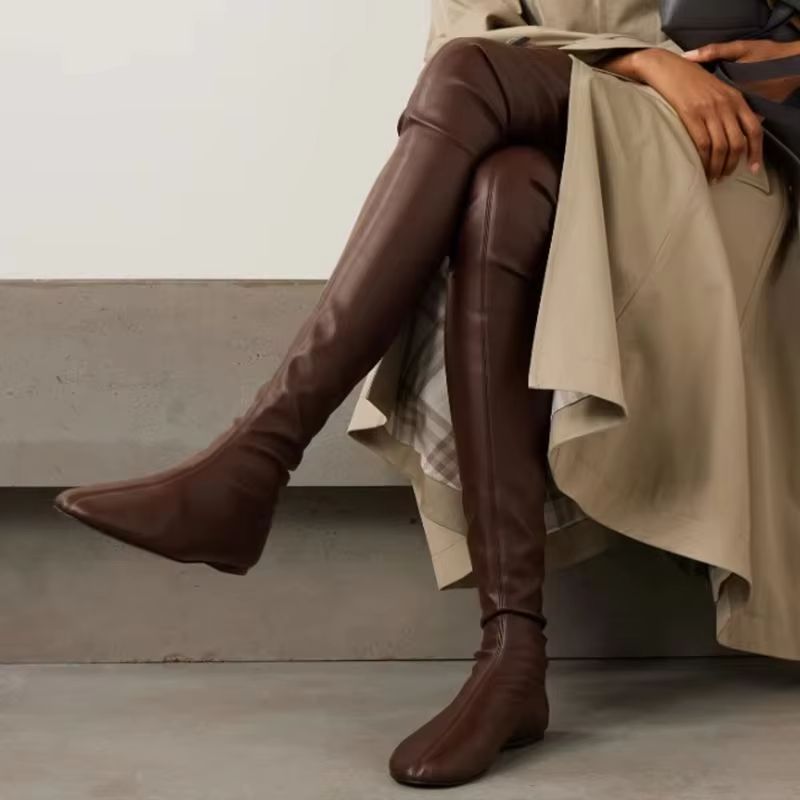 Brown Soft Stretch Faux Leathe - Boot Sock Slouchy review and price