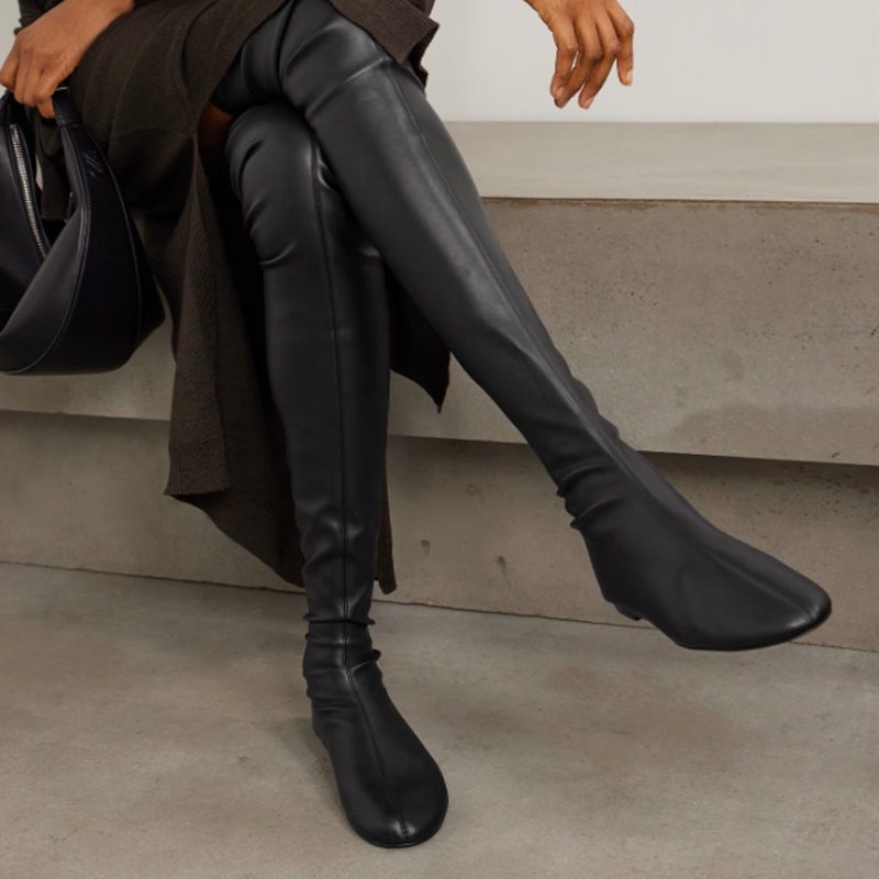 Brown Soft Stretch Faux Leathe - Boot Sock Slouchy review and price
